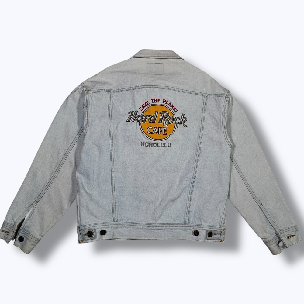 VTG 90s Hard Rock Cafe Jean Jacket‎ S  Honolulu Grunge Streetwear Y2K Graphic